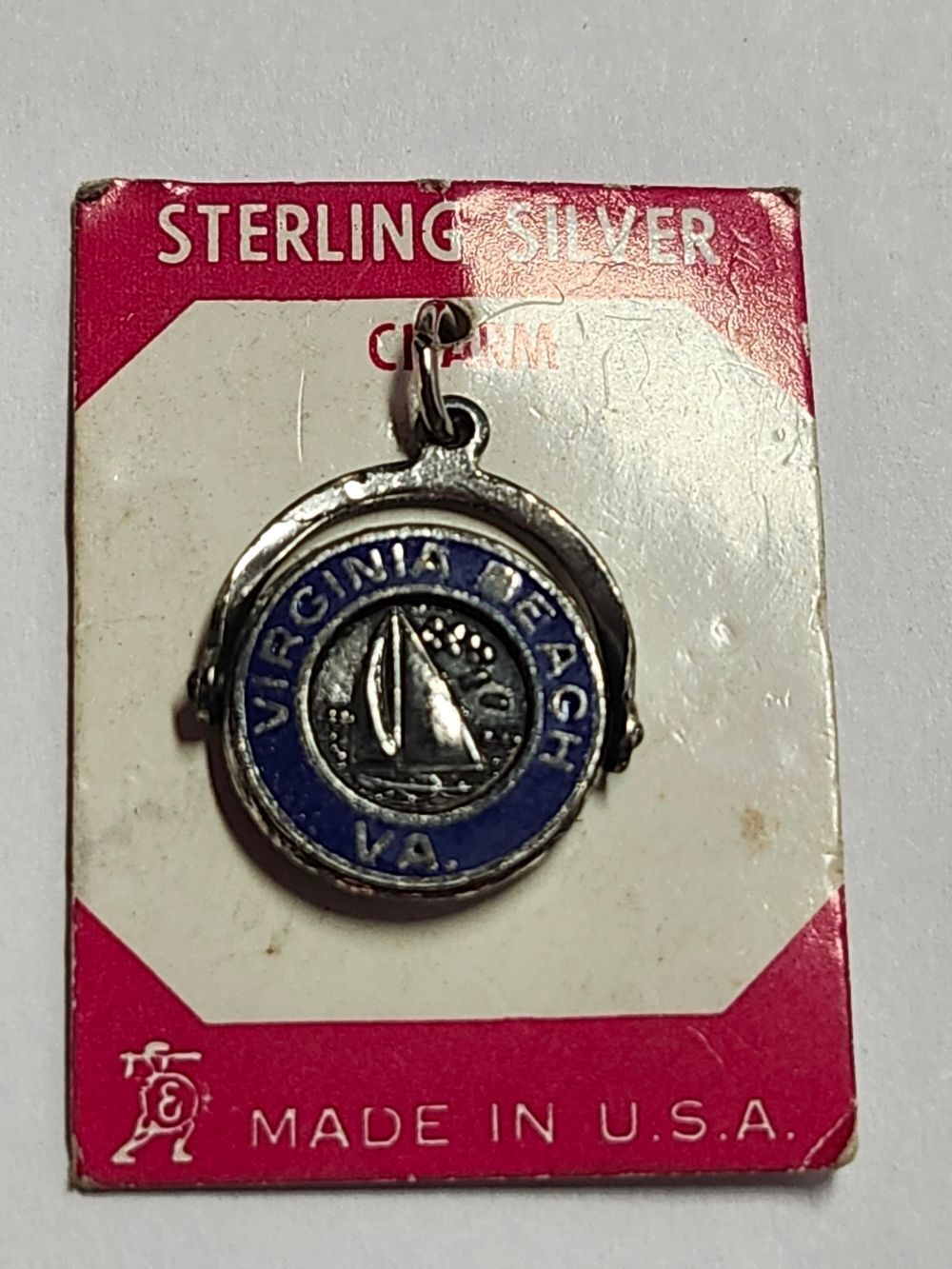 SterlingโSilver Virginia Beach VA Sailboat Charm - Blue Enamel Vintage